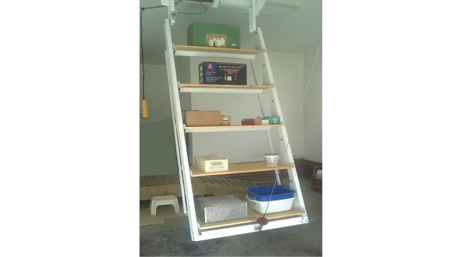 Retractable Overhead Self-Leveling Storage Shelves
